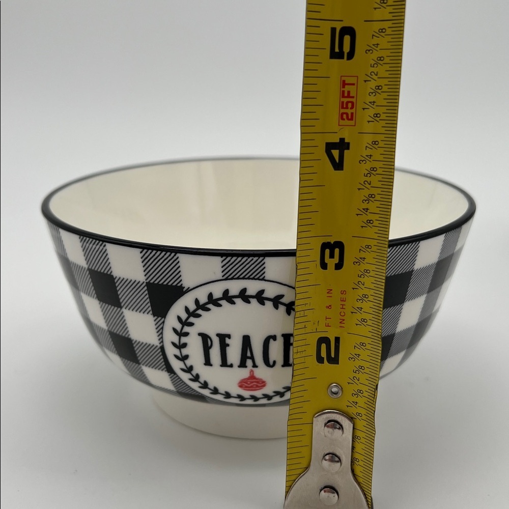 Christmas Holiday "Peace" Bowls 5.5" Diameter Black & White Checked (Set of 4) - Picture 12 of 12